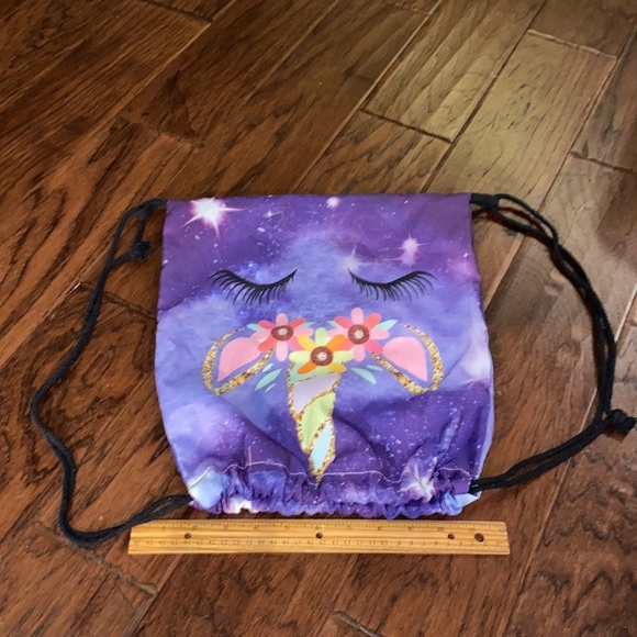 Purple Unicorn 🦄 backpack sack satchel scrunch carry bag black shoulder straps - Picture 5 of 6